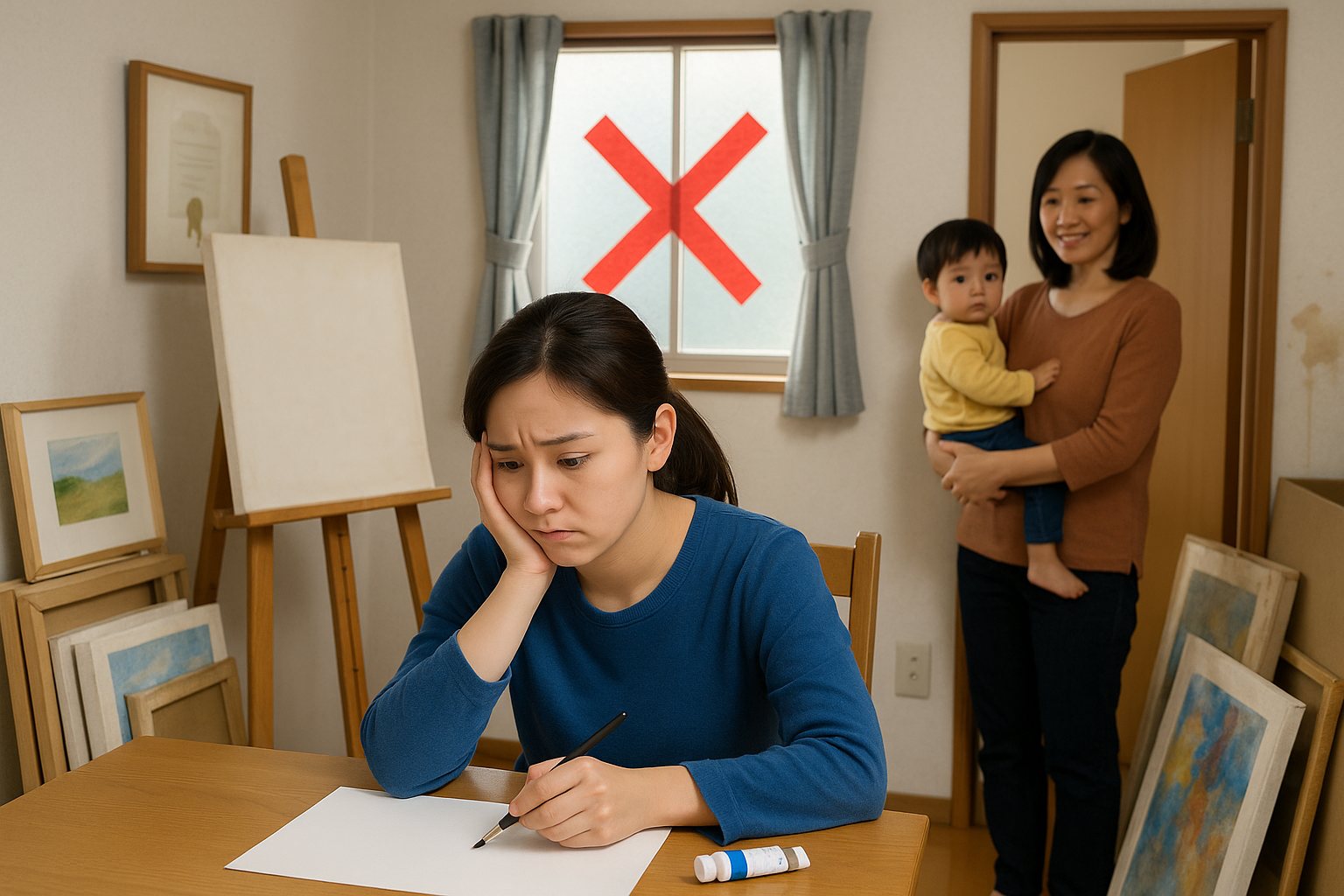 自宅での制作に悩む様子
